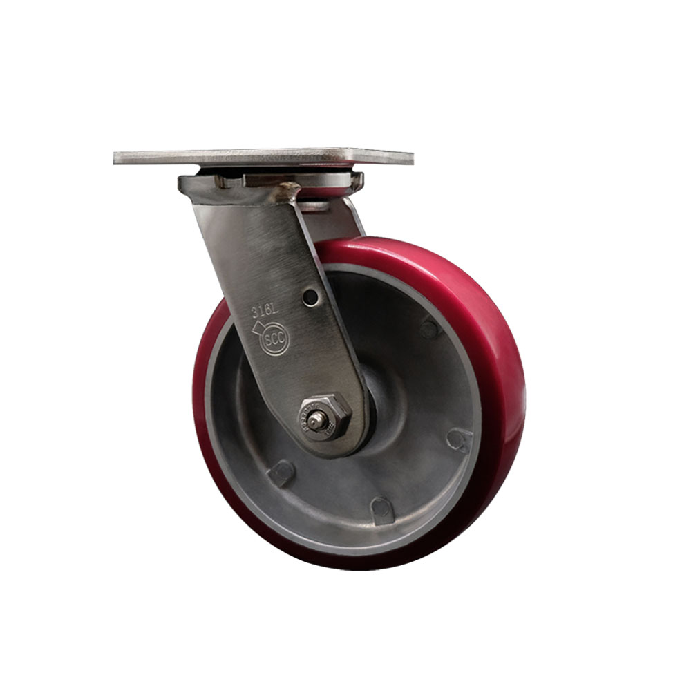 316 Stainless Steel Heavy Duty Swivel Top Plate Caster with 6 Inch Polyurethane on Aluminum Wheel - 1,200 lbs. Capacity/Caster - Service Caster Brand — photo 1