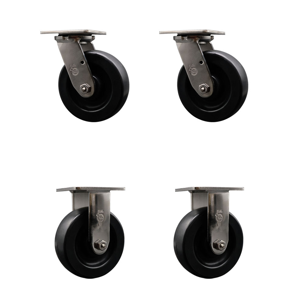 316 Stainless Steel Heavy Duty Swivel Caster Set of 4 with 6 Inch Polyolefin Wheels and Delrin Bearings - Includes 2 Swivel and 2 Rigid - 2,800 lbs. Total Capacity - Service Caster Brand — photo 1