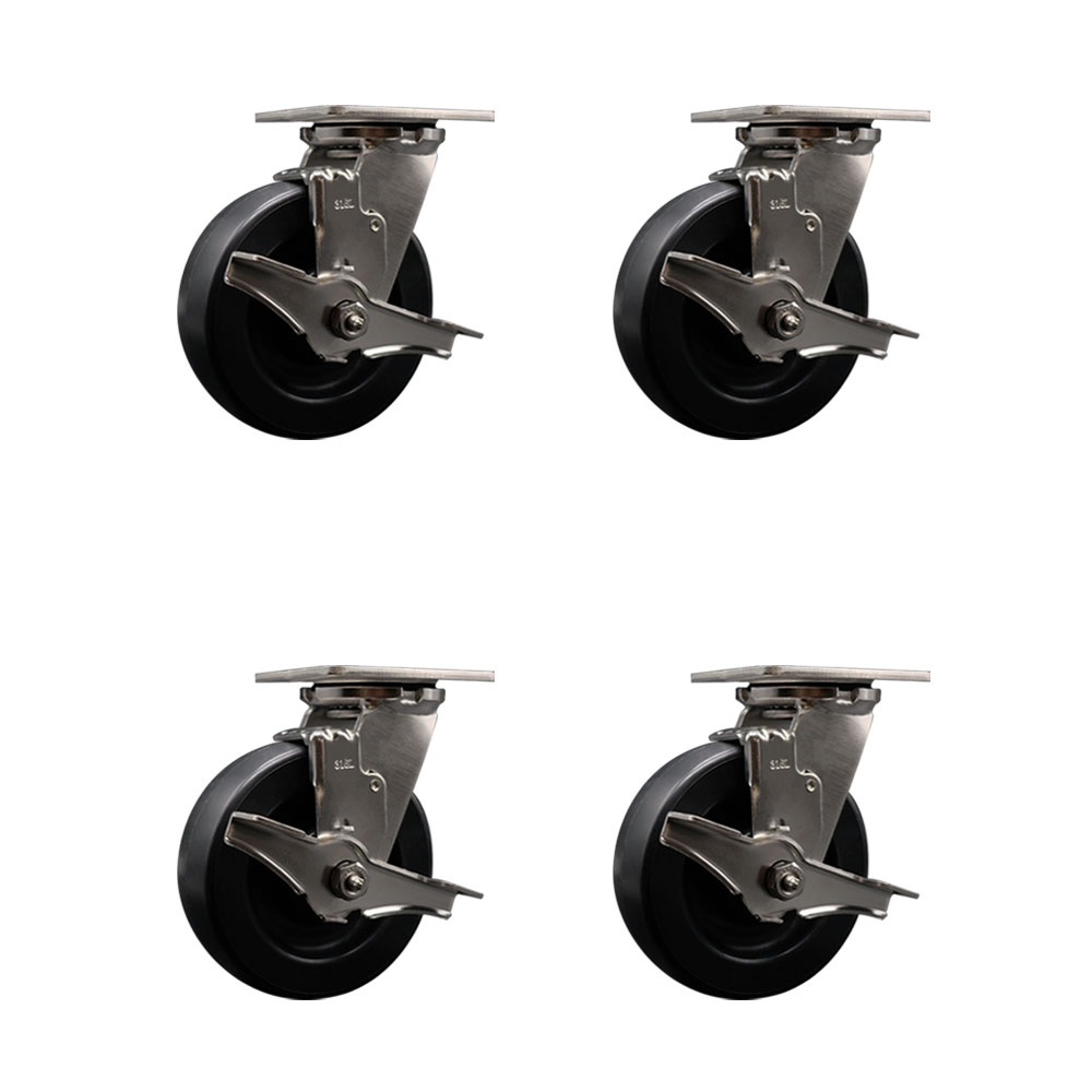 316 Stainless Steel Heavy Duty Swivel Caster Set of 4 with 6 Inch Polyolefin Wheels and Delrin Bearings - Includes 4 Swivel with Top Lock Brakes - Service Caster Brand — photo 1