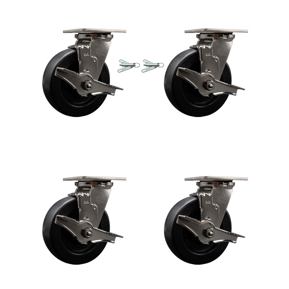 316 Stainless Steel Heavy Duty Swivel Caster Set with 6 Inch Polyolefin Wheels - Includes 2 Swivel with Brakes and Bolt on Swivel Locks and 2 Swivel with Brakes - Service Caster Brand — photo 1