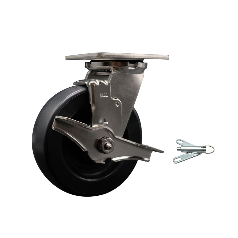 316 Stainless Steel Heavy Duty Swivel Top Plate Caster with Top Lock Brake and Bolt on Swivel Lock and 6 Inch Polyolefin Wheel with Ball Bearings - Service Caster Brand — photo 1