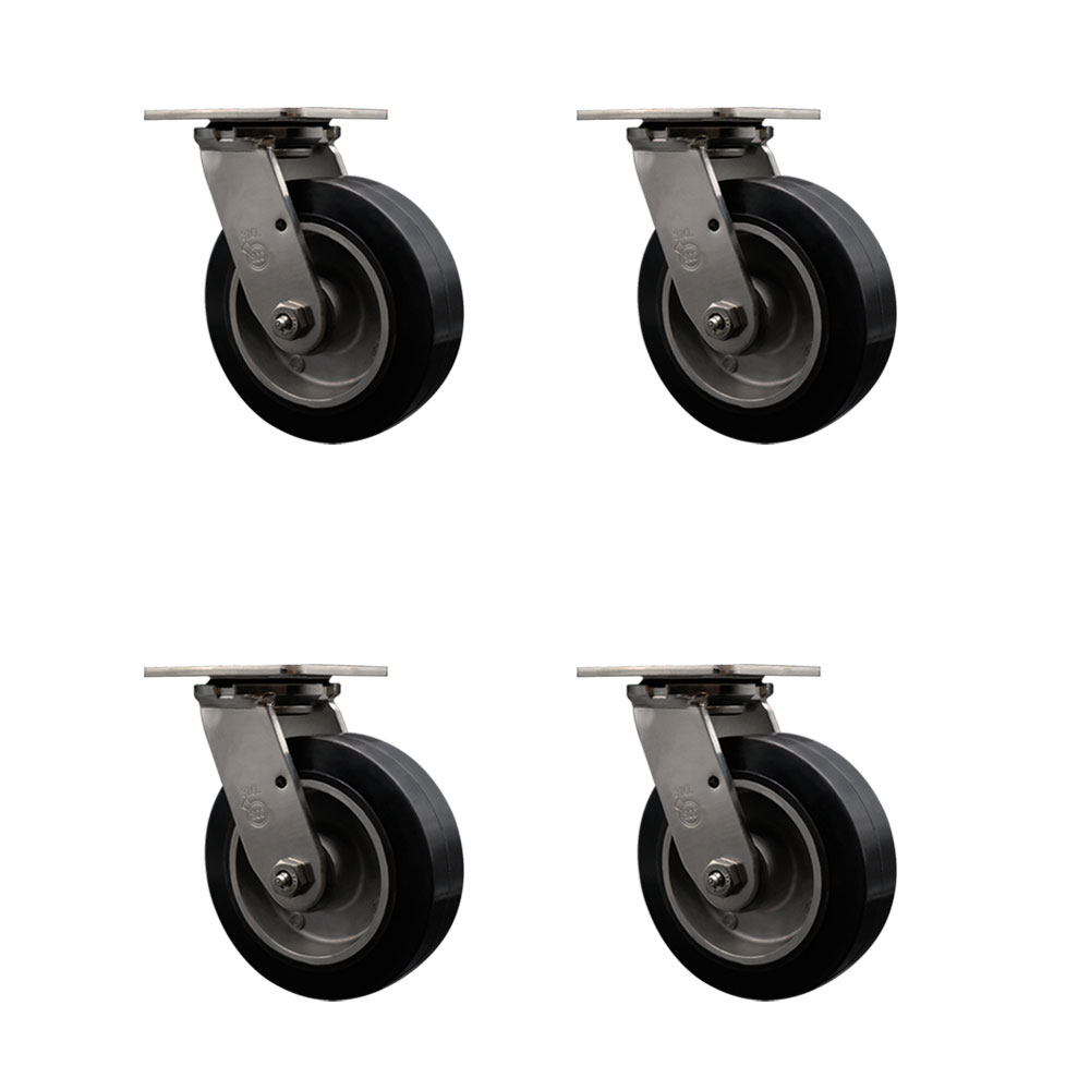 316 Stainless Steel Heavy Duty Swivel Caster Set of 4 with 6 Inch Rubber on Aluminum Wheels and Delrin Bearings - Includes 4 Swivel - 2,200 lbs. Total Capacity - Service Caster Brand — photo 1