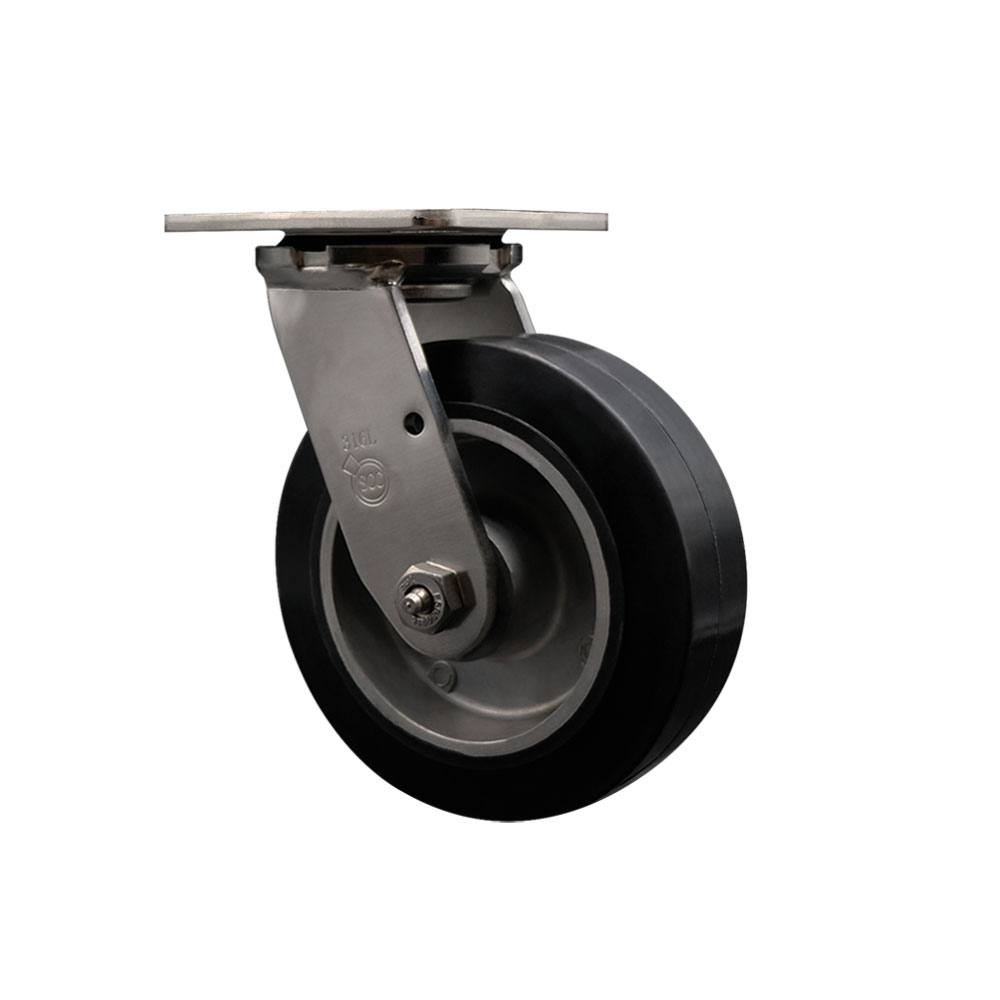 316 Stainless Steel Heavy Duty Swivel Top Plate Caster with 6 Inch Rubber on Aluminum Wheel and Delrin Bearings - 550 lbs. Capacity/Caster - Service Caster Brand — photo 1