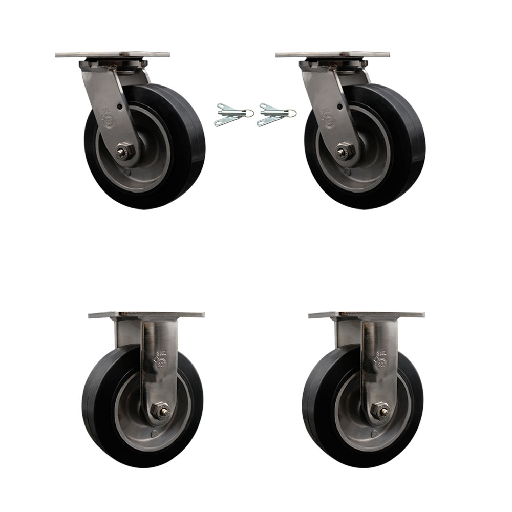 316 Stainless Steel Heavy Duty Swivel Caster Set of 4 with 6 Inch Rubber on Aluminum Wheels and Delrin Bearings - Includes 2 Swivel with Bolt on Swivel Locks and 2 Rigid - Service Caster Brand — photo 1