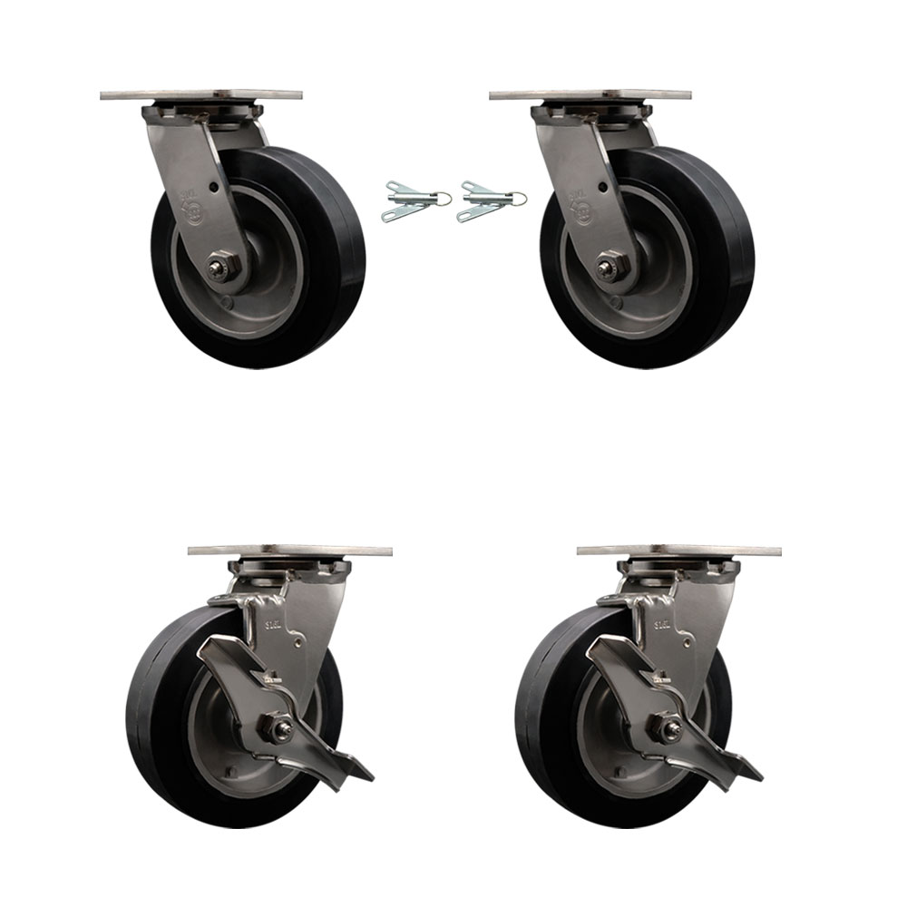316 Stainless Steel Heavy Duty Swivel Caster Set with 6 Inch Rubber on Aluminum Wheels and Ball Bearings - Includes 2 Swivel with Bolt on Swivel Locks and 2 Swivel with Brakes - Service Caster Brand — photo 1