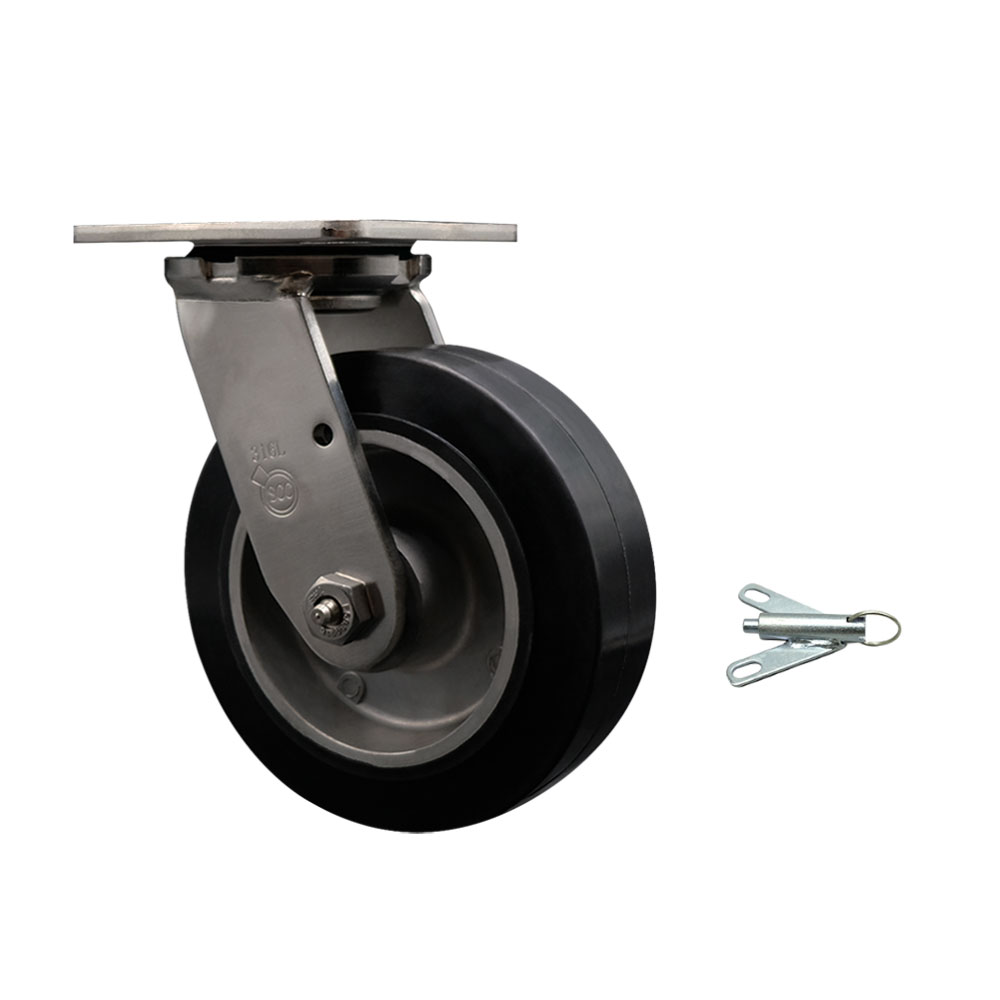 316 Stainless Steel Heavy Duty Swivel Top Plate Caster with Bolt on Swivel Lock and 6 Inch Rubber on Aluminum Wheel with Ball Bearings - 550 lbs. Capacity/Caster - Service Caster Brand — photo 1