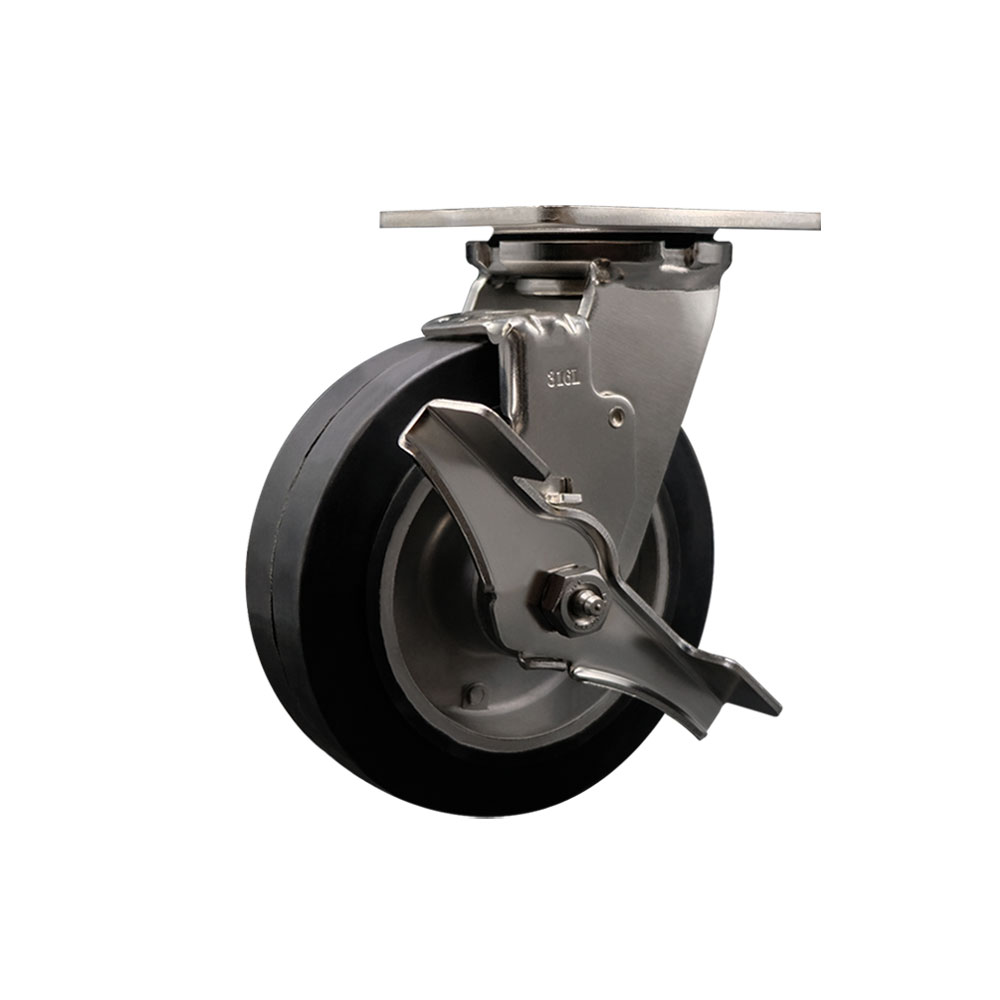 316 Stainless Steel Heavy Duty Swivel Top Plate Caster with Top Lock Brake and 6 Inch Rubber on Aluminum Wheel with Ball Bearings - 550 lbs. Capacity/Caster - Service Caster Brand — photo 1