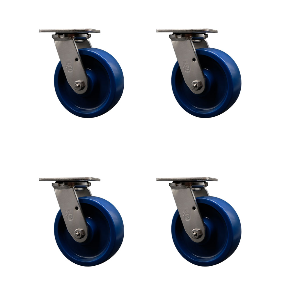 316 Stainless Steel Heavy Duty Swivel Caster Set of 4 with 6 Inch Solid Polyurethane Wheels and Ball Bearings - Includes 4 Swivel - 4,800 lbs. Total Capacity - Service Caster Brand — photo 1