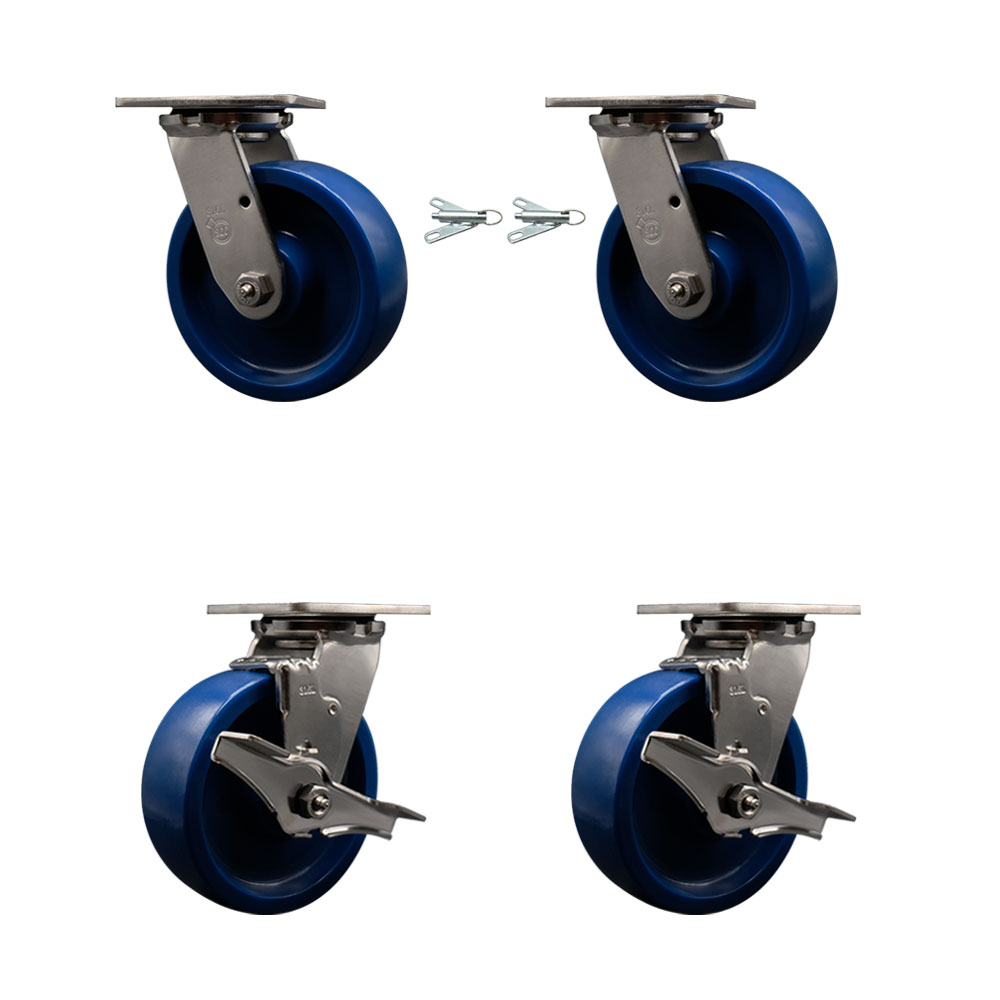 316 Stainless Steel Heavy Duty Swivel Caster Set with 6 Inch Solid Polyurethane Wheels and Ball Bearings - Includes 2 Swivel with Bolt on Swivel Locks and 2 Swivel with Brakes - Service Caster Brand — photo 1