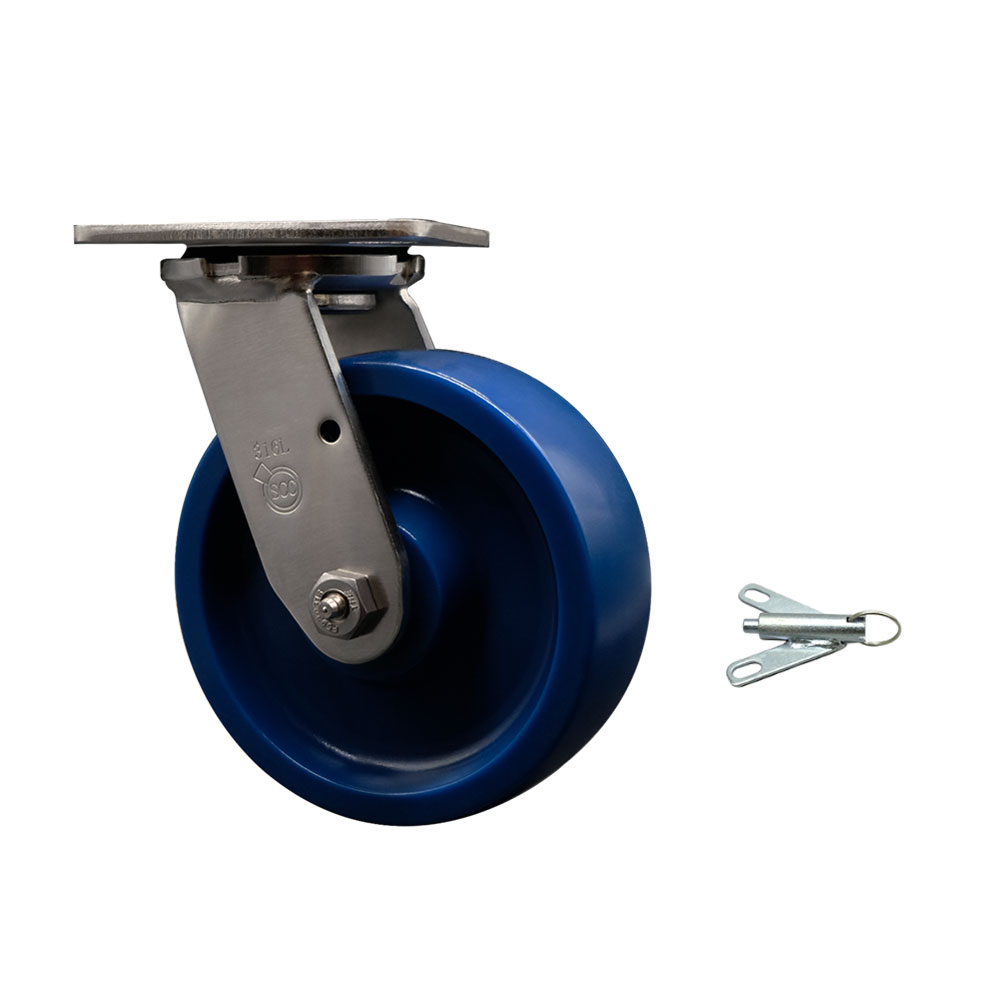 316 Stainless Steel Heavy Duty Swivel Top Plate Caster with Bolt on Swivel Lock and 6 Inch Solid Polyurethane Wheel with Delrin Bearings - 1,200 lbs. Capacity/Caster - Service Caster Brand — photo 1