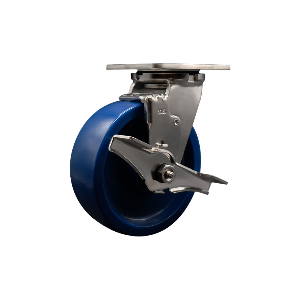 316 Stainless Steel Heavy Duty Swivel Top Plate Caster with Top Lock Brake and 6 Inch Solid Polyurethane Wheel with Ball Bearings - 1,200 lbs. Capacity/Caster - Service Caster Brand — photo 1