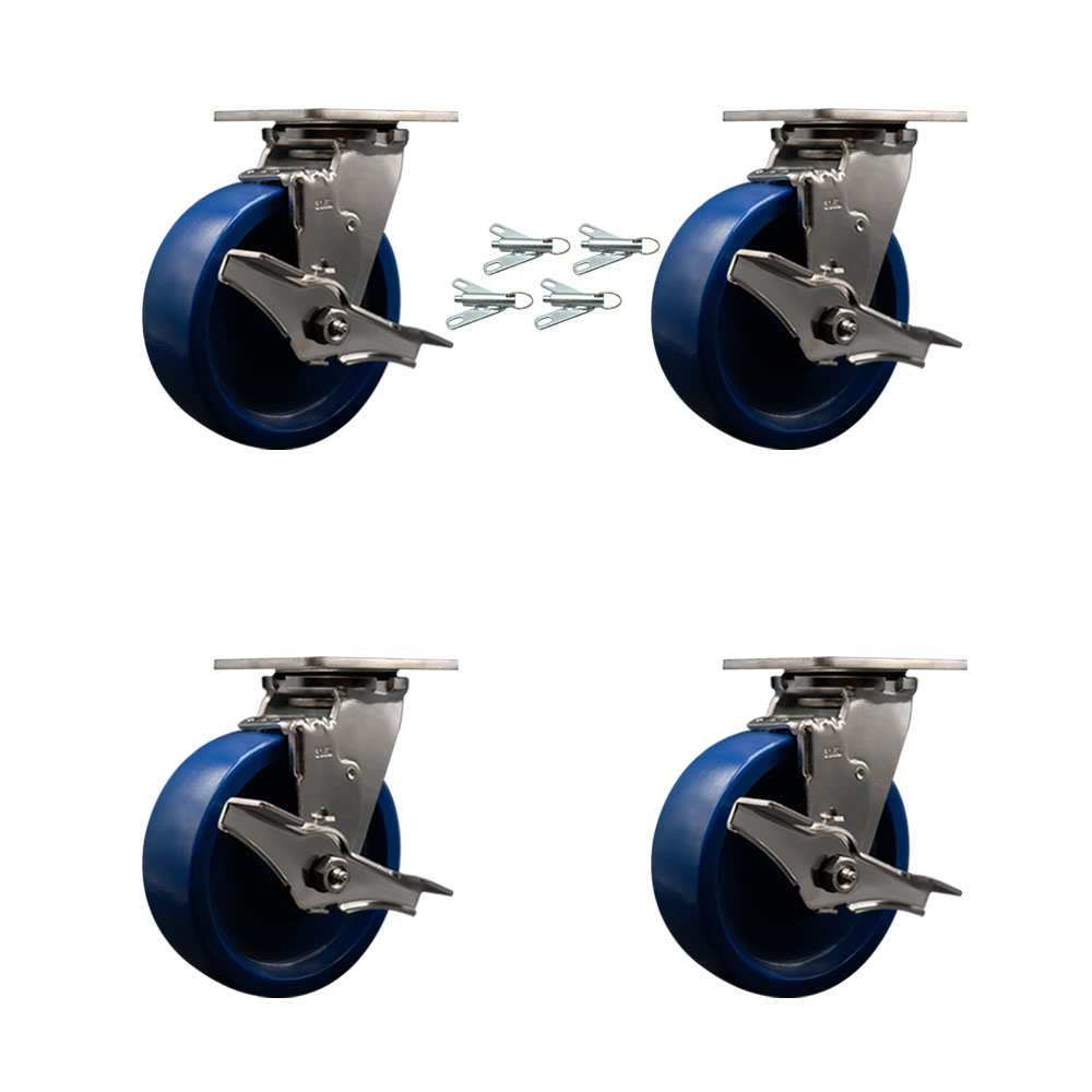 316 Stainless Steel Heavy Duty Swivel Caster Set of 4 with 6 Inch Solid Polyurethane Wheels and Delrin Bearings - Includes 4 Swivel with Top Lock Brakes and Bolt on Swivel Locks - Service Caster Brand — photo 1