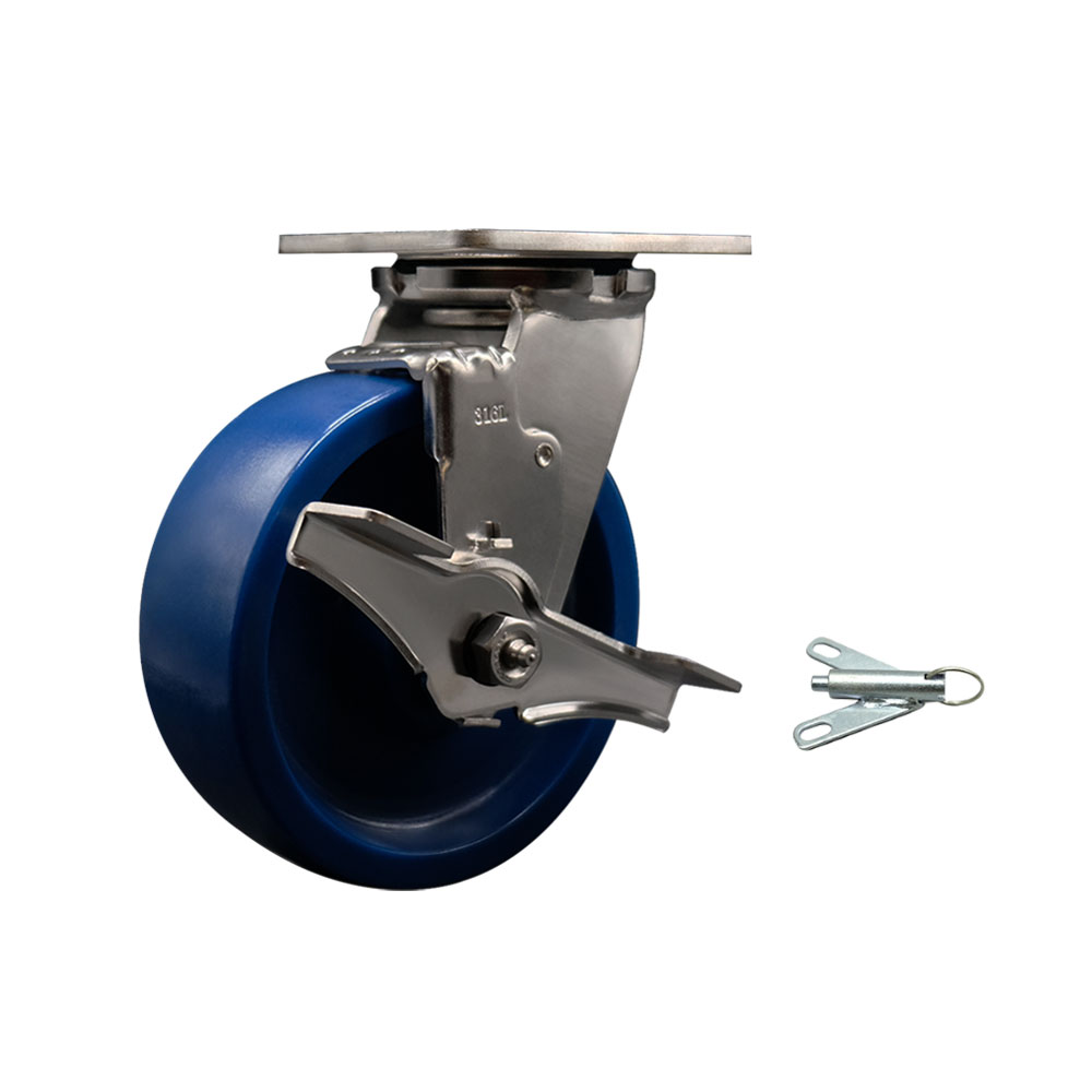 316 Stainless Steel Heavy Duty Swivel Top Plate Caster with Top Lock Brake and Bolt on Swivel Lock and 6 Inch Solid Poly Wheel - 1,200 lbs. Capacity/Caster - Service Caster Brand — photo 1