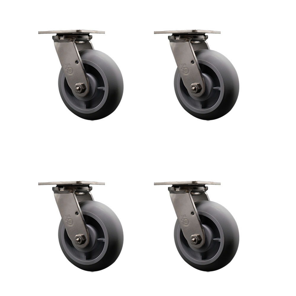 316 Stainless Steel Heavy Duty Swivel Caster Set of 4 with 6 Inch Thermoplastic Rubber Donut Tread Wheels and Delrin Bearings - Includes 4 Swivel - 2,000 lbs. Total Capacity - Service Caster Brand — photo 1