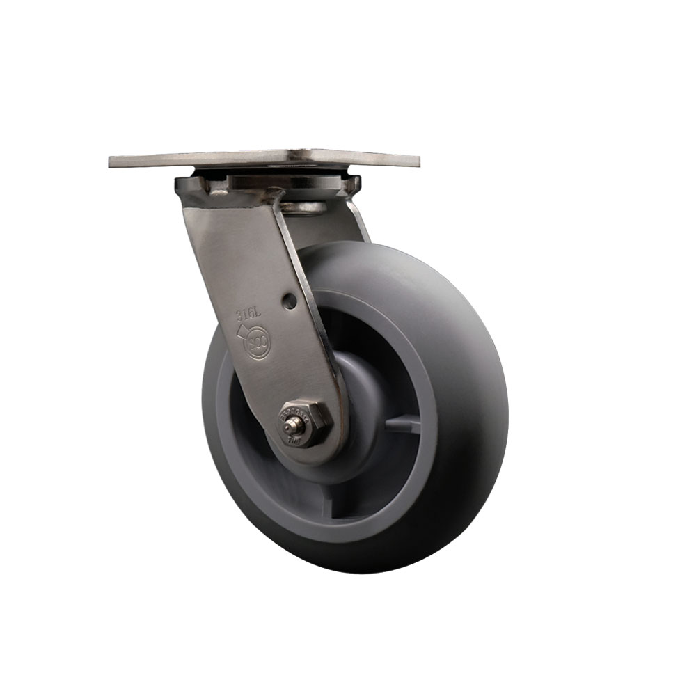 316 Stainless Steel Heavy Duty Swivel Top Plate Caster with 6 Inch Thermoplastic Rubber Donut Tread Wheel and Delrin Bearings - 500 lbs. Capacity/Caster - Service Caster Brand — photo 1