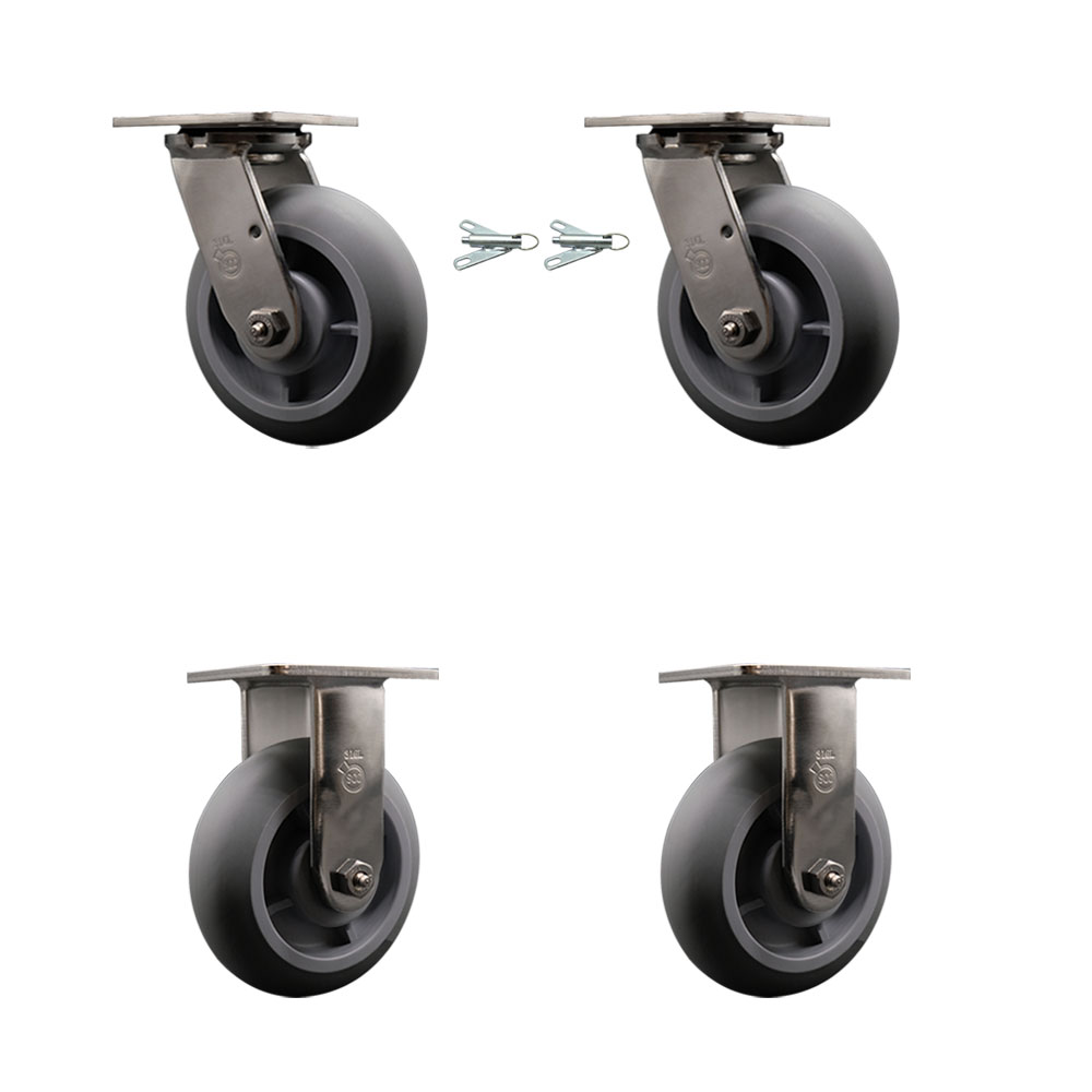 316 Stainless Steel Heavy Duty Swivel Caster Set of 4 with 6 Inch Thermoplastic Rubber Donut Tread Wheels and Delrin Bearings-Include 2 Swivel with Bolt on Swivel Lock and 2 Rigid-Service Caster Brand — photo 1