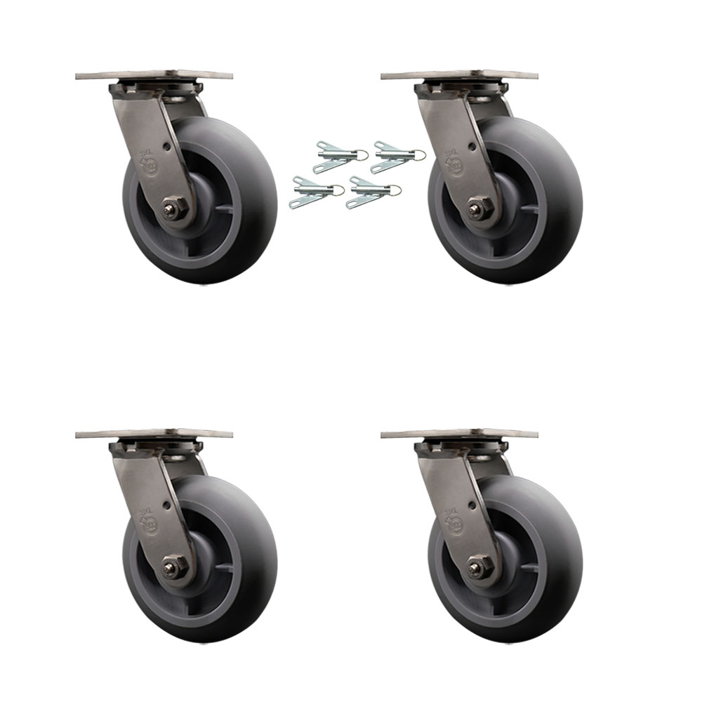 316 Stainless Steel Heavy Duty Swivel Caster Set of 4 with 6 Inch Thermoplastic Rubber Donut Tread Wheels - Includes 4 Swivel with Bolt on Swivel Locks - 2,000 lbs. Total Capacity-Service Caster Brand — photo 1