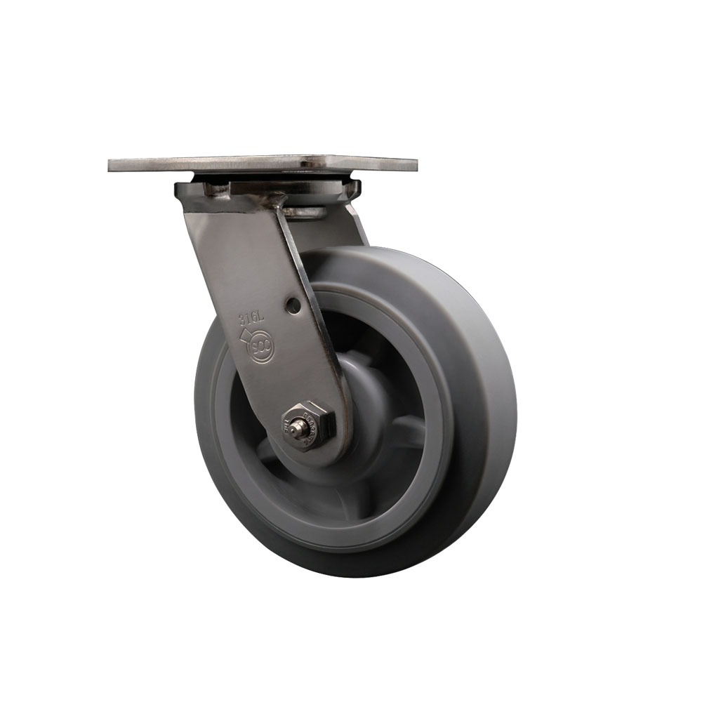 316 Stainless Steel Heavy Duty Swivel Top Plate Caster with 6 Inch Thermoplastic Rubber Flat Tread Wheel and Ball Bearings - 500 lbs. Capacity/Caster - Service Caster Brand — photo 1
