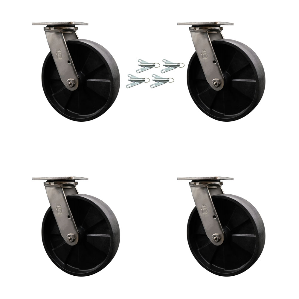 316 Stainless Steel Heavy Duty Swivel Caster Set of 4 with 8 Inch Glass Filled Nylon Wheels and Delrin Bearings - Includes 4 Swivel with Bolt on Swivel Locks - Service Caster Brand — photo 1