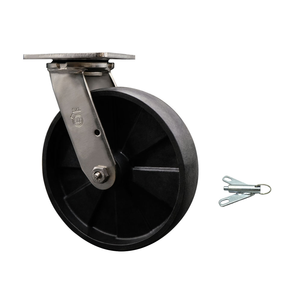 316 Stainless Steel Heavy Duty Swivel Top Plate Caster with Bolt on Swivel Lock and 8 Inch Glass Filled Nylon Wheel with Delrin Bearings - 1,250 lbs. Capacity/Caster - Service Caster Brand — photo 1