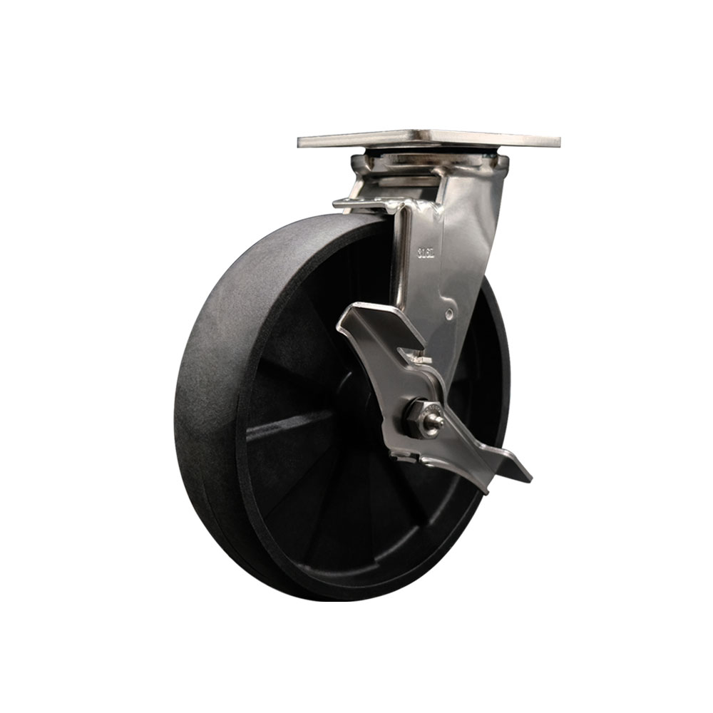 316 Stainless Steel Heavy Duty Swivel Top Plate Caster with Top Lock Brake and 8 Inch Glass Filled Nylon Wheel - 1,250 lbs. Capacity/Caster - Service Caster Brand — photo 1