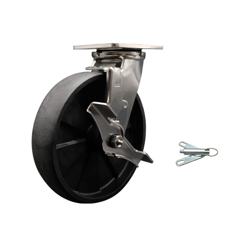 316 Stainless Steel Heavy Duty Swivel Top Plate Caster with Top Lock Brake and Bolt on Swivel Lock and 8 Inch Glass Filled Nylon Wheel - 1,250 lbs. Capacity/Caster - Service Caster Brand — photo 1