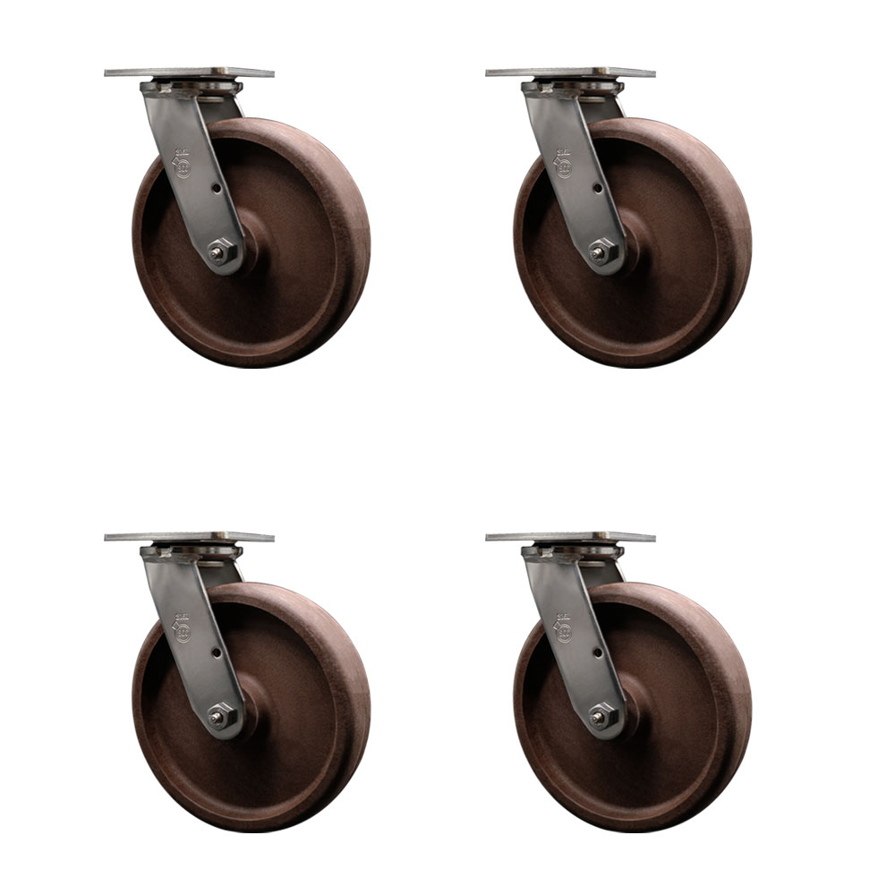 316 Stainless Steel Heavy Duty Swivel Caster Set of 4 with 8 Inch High Temperature Glass Filled Nylon Wheels - Includes 4 Swivel - 4,800 lbs. Total Capacity - Service Caster Brand — photo 1