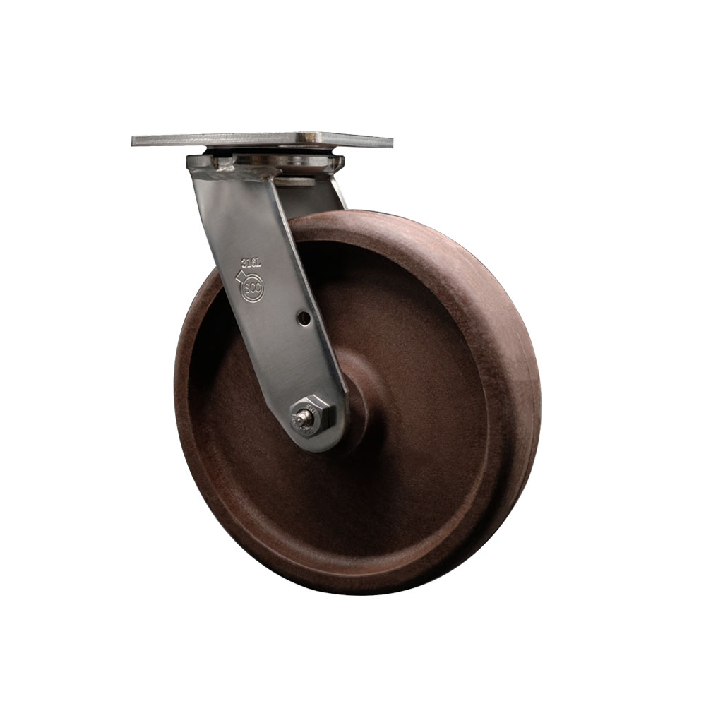 316 Stainless Steel Heavy Duty Swivel Top Plate Caster with 8 Inch High Temperature Glass Filled Nylon Wheel - 1,200 lbs. Capacity/Caster - Service Caster Brand — photo 1