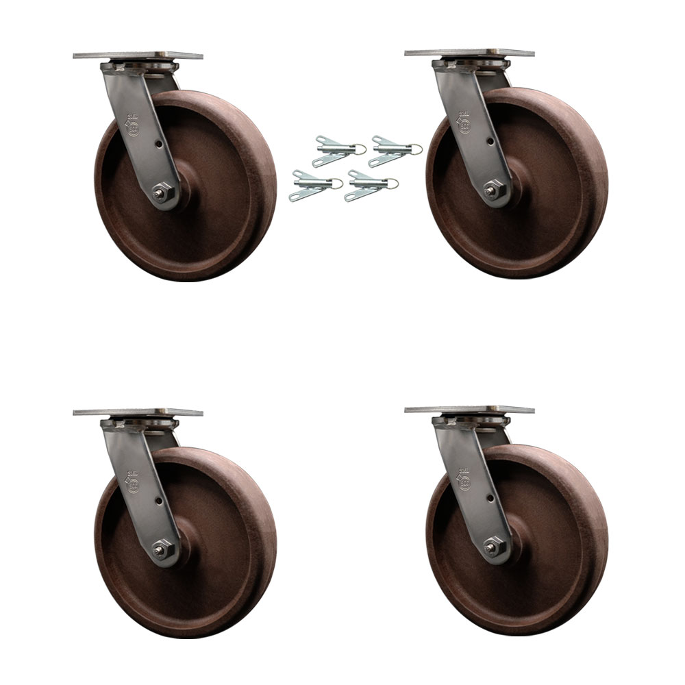 316 Stainless Steel Heavy Duty Swivel Caster Set of 4 with 8 Inch High Temp Glass Filled Nylon Wheels - Includes 4 Swivel with Bolt on Swivel Locks - 4,800 lbs. Total Capacity - Service Caster Brand — photo 1