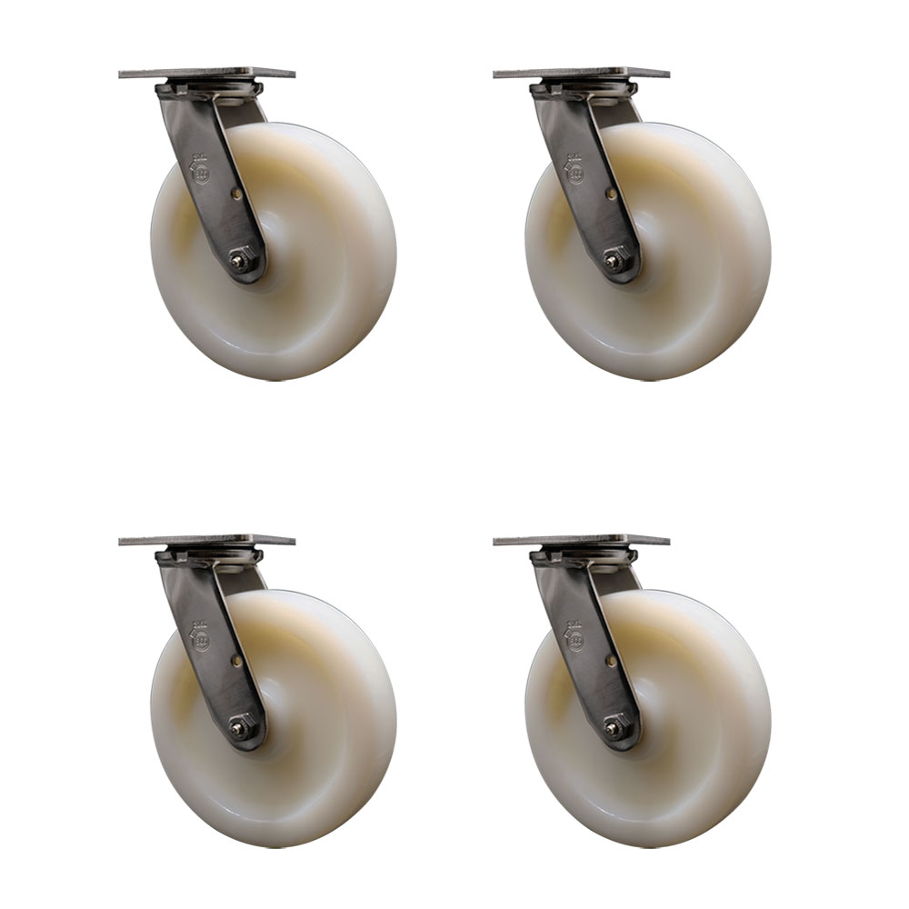 316 Stainless Steel Heavy Duty Swivel Caster Set of 4 with 8 Inch Nylon Wheels and Ball Bearings - Includes 4 Swivel - 5,000 lbs. Total Capacity - Service Caster Brand — photo 1