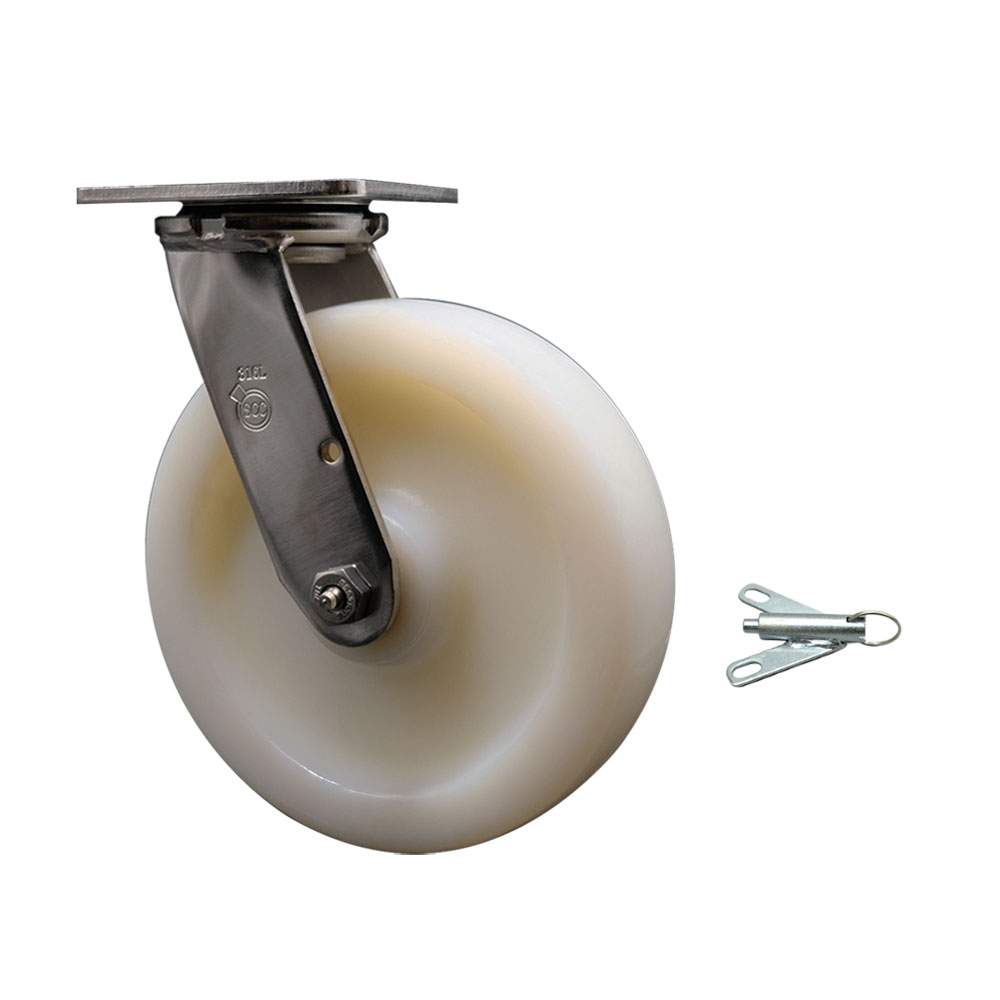 316 Stainless Steel Heavy Duty Swivel Top Plate Caster with Bolt on Swivel Lock and 8 Inch Nylon Wheel with Ball Bearings - 1,250 lbs. Capacity/Caster - Service Caster Brand — photo 1