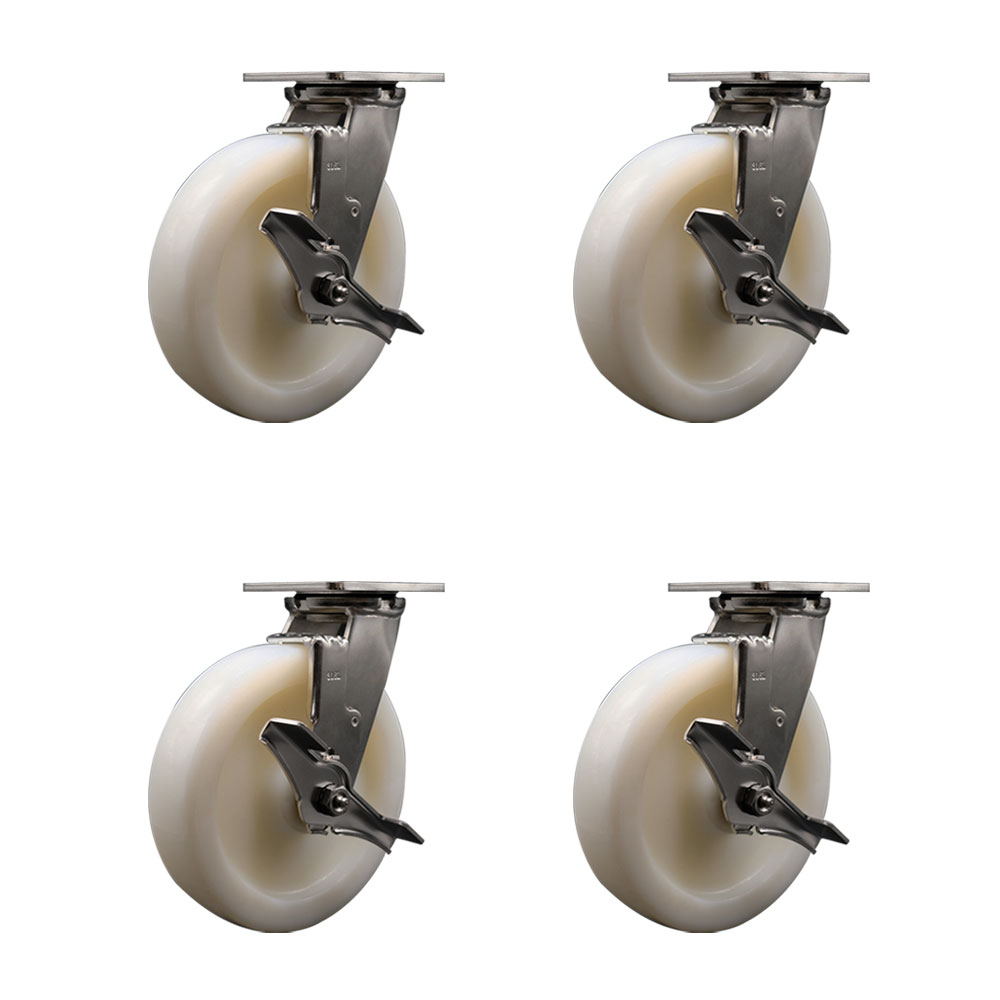 316 Stainless Steel Heavy Duty Swivel Caster Set of 4 with 8 Inch Nylon Wheels and Ball Bearings - Includes 4 Swivel with Top Lock Brakes - Service Caster Brand — photo 1