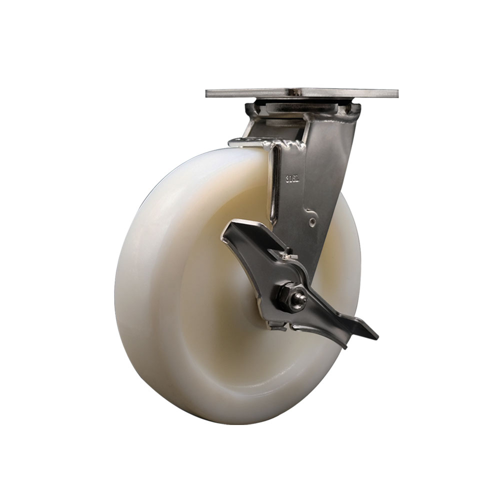 316 Stainless Steel Heavy Duty Swivel Top Plate Caster with Top Lock Brake and 8 Inch  Nylon Wheel - 1,250 lbs. Capacity/Caster - Service Caster Brand — photo 1
