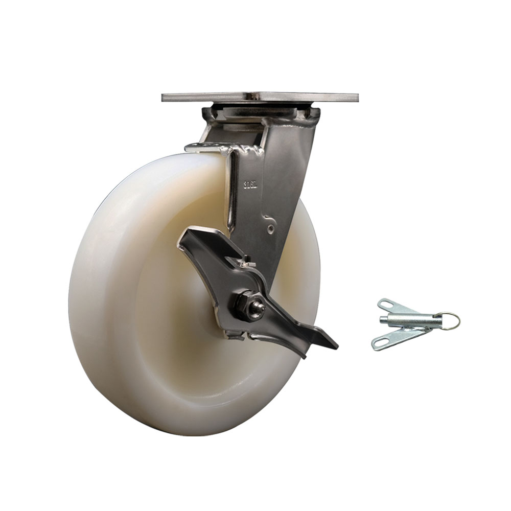316 Stainless Steel Heavy Duty Swivel Top Plate Caster with Top Lock Brake and Bolt on Swivel Lock and 8 Inch  Nylon Wheel - 1,250 lbs. Capacity/Caster - Service Caster Brand — photo 1