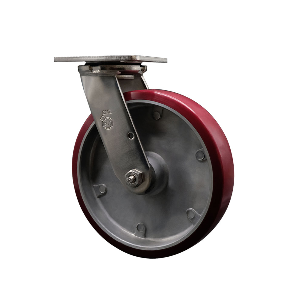 316 Stainless Steel Heavy Duty Swivel Top Plate Caster with 8 Inch Polyurethane on Aluminum Wheel - 1,250 lbs. Capacity/Caster - Service Caster Brand — photo 1