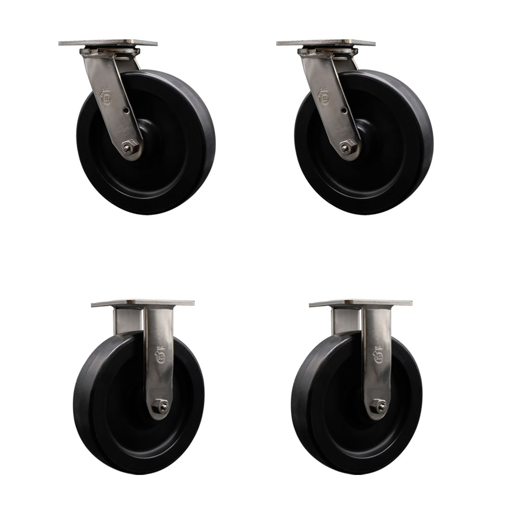 316 Stainless Steel Heavy Duty Swivel Caster Set of 4 with 8 Inch Polyolefin Wheels and Delrin Bearings - Includes 2 Swivel and 2 Rigid - 3,600 lbs. Total Capacity - Service Caster Brand — photo 1