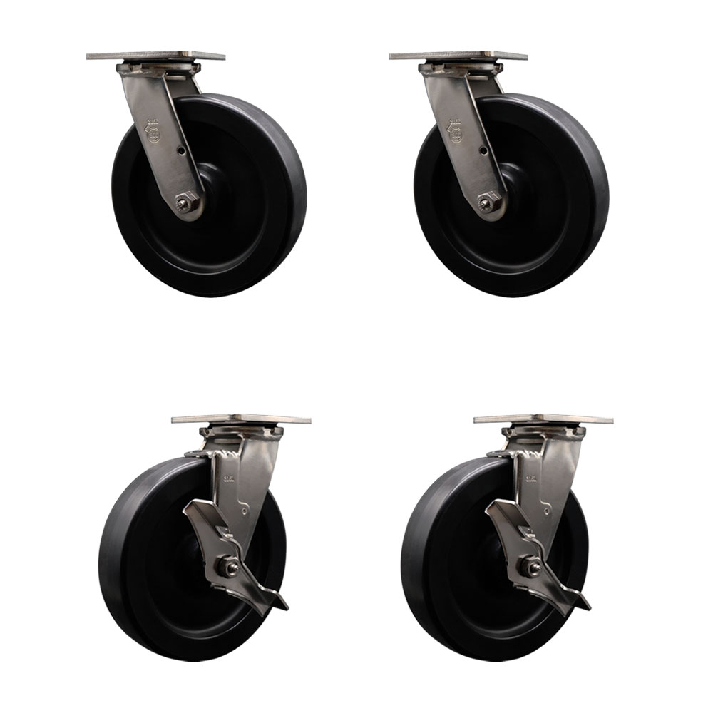 316 Stainless Steel Heavy Duty Swivel Caster Set of 4 with 8 Inch Polyolefin Wheels and Delrin Bearings - Includes 2 Swivel with Brakes and 2 Swivel - Service Caster Brand — photo 1
