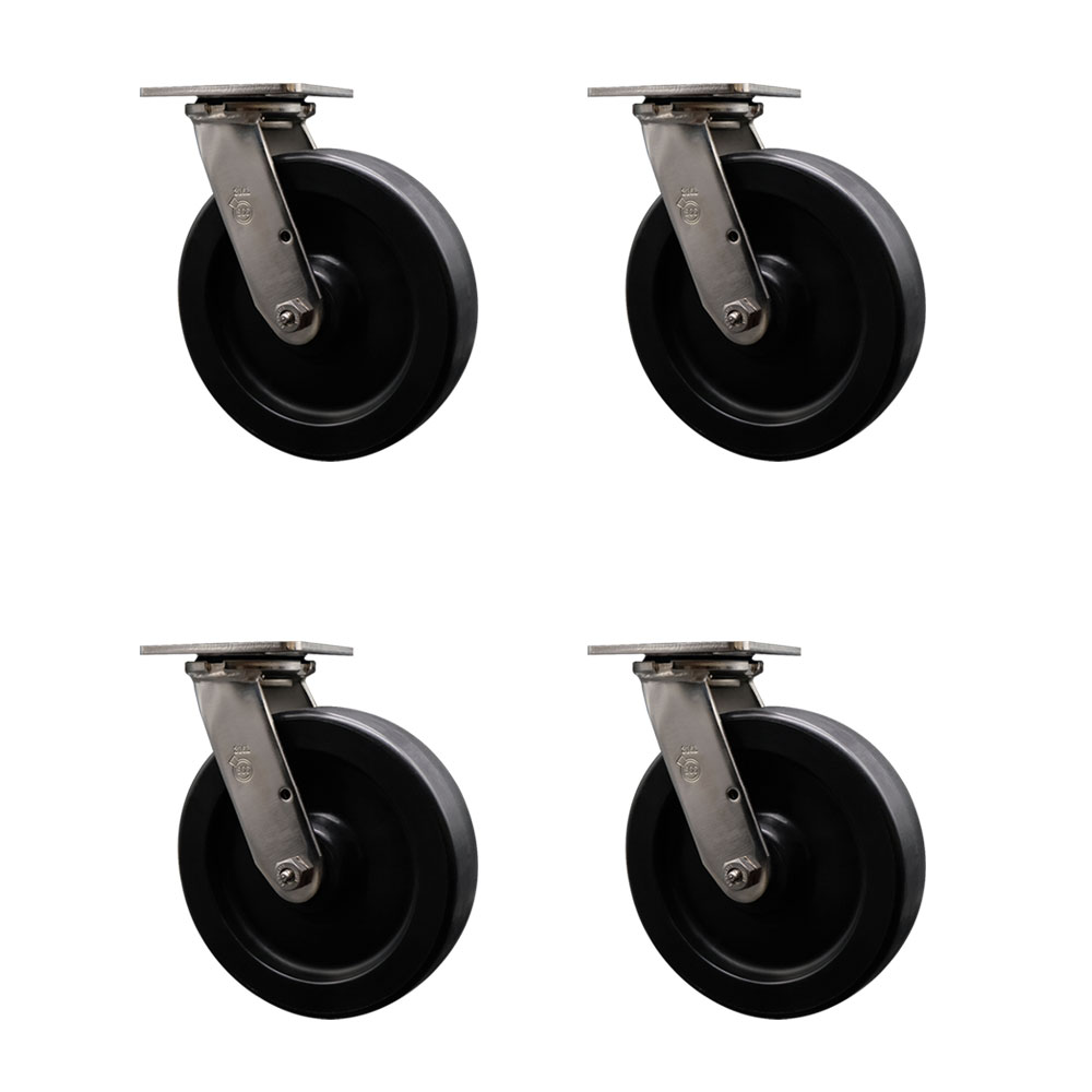 316 Stainless Steel Heavy Duty Swivel Caster Set of 4 with 8 Inch Polyolefin Wheels - Includes 4 Swivel - 3,600 lbs. Total Capacity - Service Caster Brand — photo 1