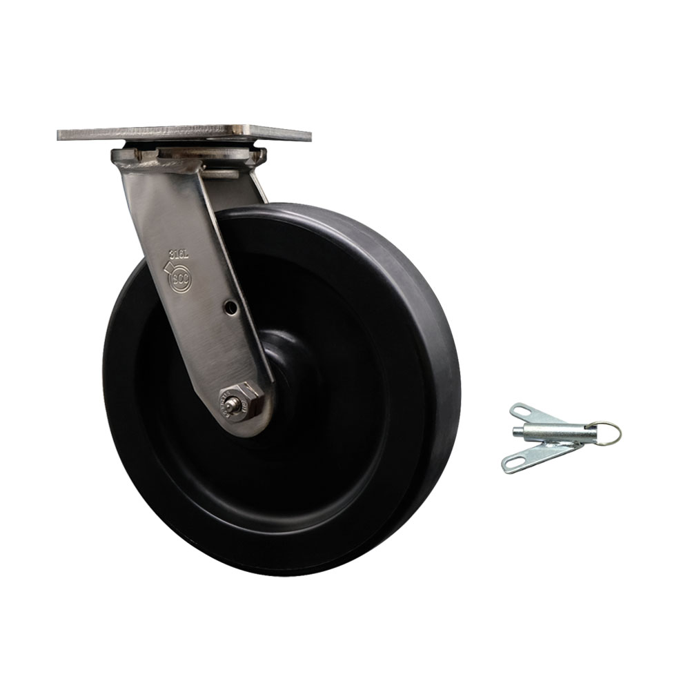 316 Stainless Steel Heavy Duty Swivel Top Plate Caster with Bolt on Swivel Lock and 8 Inch Polyolefin Wheel with Ball Bearings - 900 lbs. Capacity/Caster - Service Caster Brand — photo 1