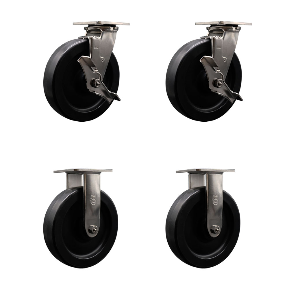 316 Stainless Steel Heavy Duty Swivel Caster Set of 4 with 8 Inch Polyolefin Wheels and Ball Bearings - Includes 2 Swivel with Brakes and 2 Rigid - Service Caster Brand — photo 1