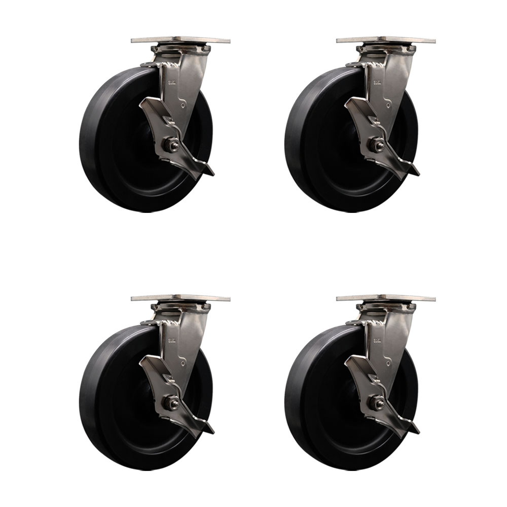 316 Stainless Steel Heavy Duty Swivel Caster Set of 4 with 8 Inch Polyolefin Wheels - Includes 4 Swivel with Top Lock Brakes - 3,600 lbs. Total Capacity - Service Caster Brand — photo 1