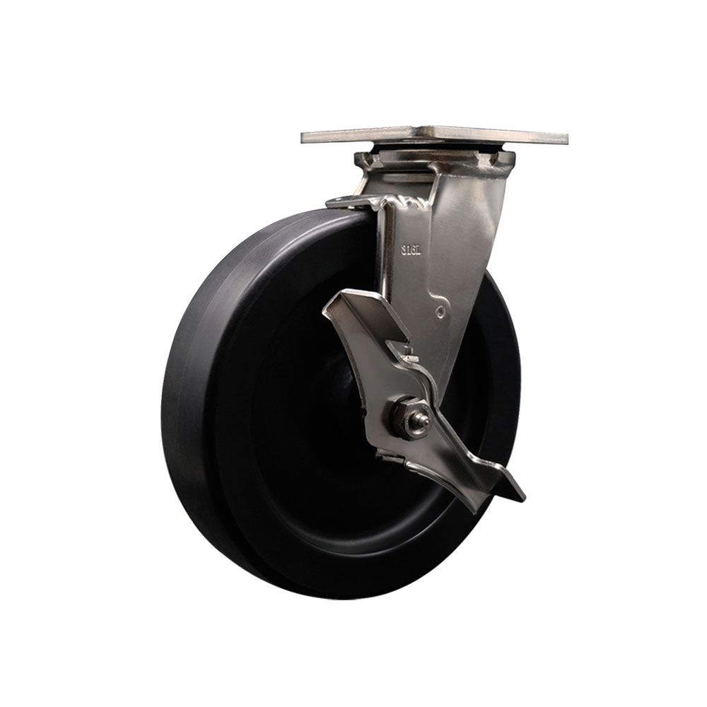 316 Stainless Steel Heavy Duty Swivel Top Plate Caster with Top Lock Brake and 8 Inch Polyolefin Wheel - 900 lbs. Capacity/Caster - Service Caster Brand — photo 1