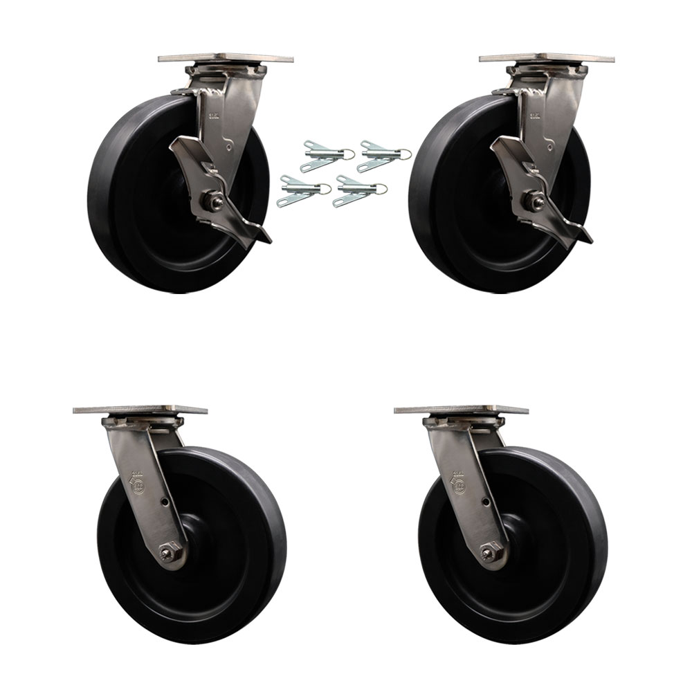 316 Stainless Heavy Duty Swivel Caster Set with 8 Inch Polyolefin Wheels - Includes 2 Swivel with Brakes and Bolt on Swivel Locks and 2 Swivel with Bolt on Swivel Locks - Service Caster Brand — photo 1