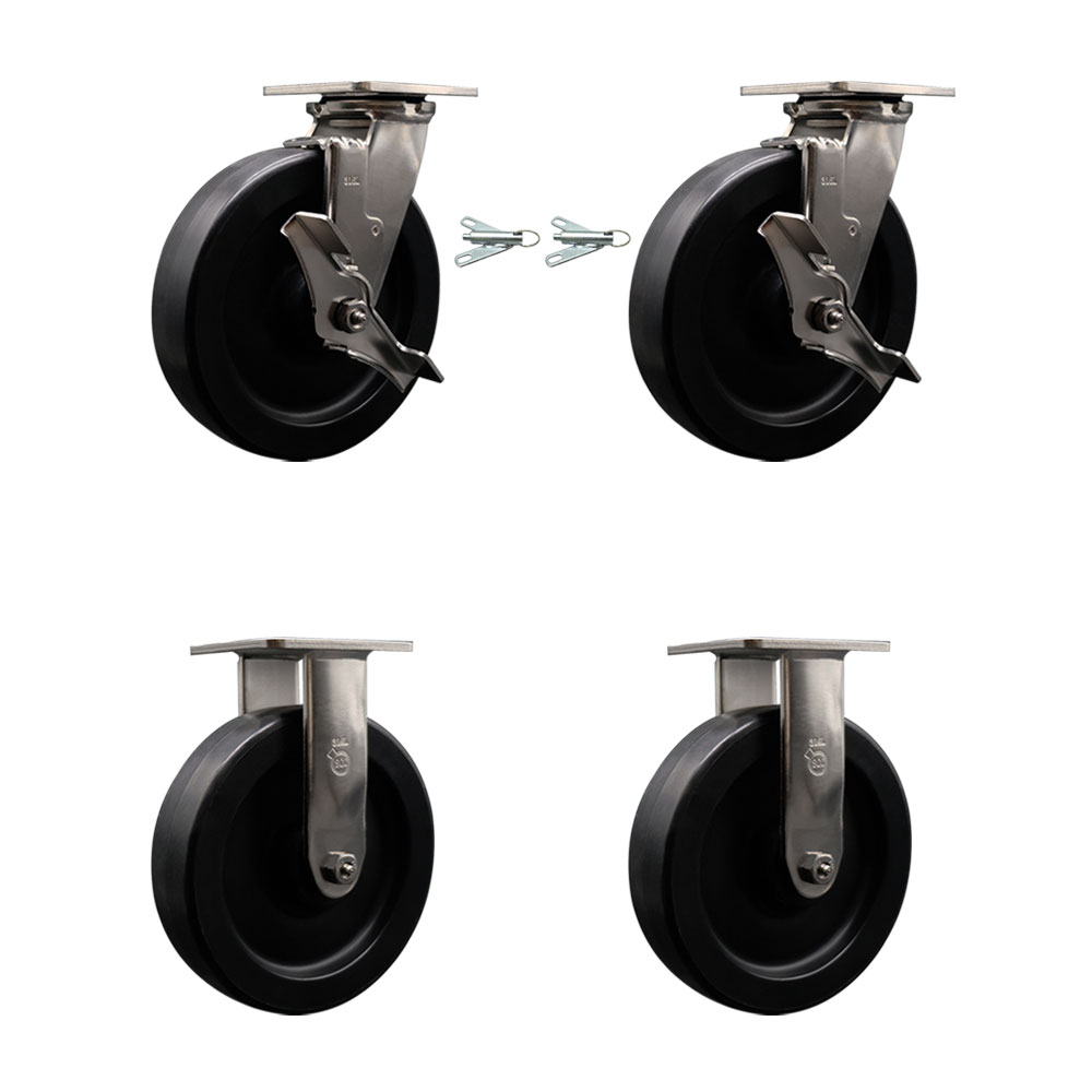 316 Stainless Steel Heavy Duty Swivel Caster Set with 8 Inch Polyolefin Wheels and Delrin Bearings - Includes 2 Swivel with Brakes and Bolt on Swivel Locks and 2 Rigid - Service Caster Brand — photo 1