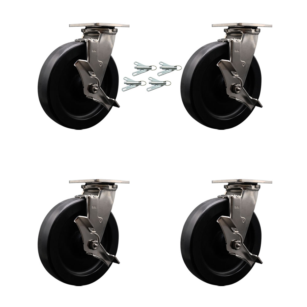 316 Stainless Steel Heavy Duty Swivel Caster Set of 4 with 8 Inch Polyolefin Wheels and Delrin Bearings - Includes 4 Swivel with Top Lock Brakes and Bolt on Swivel Locks - Service Caster Brand — photo 1