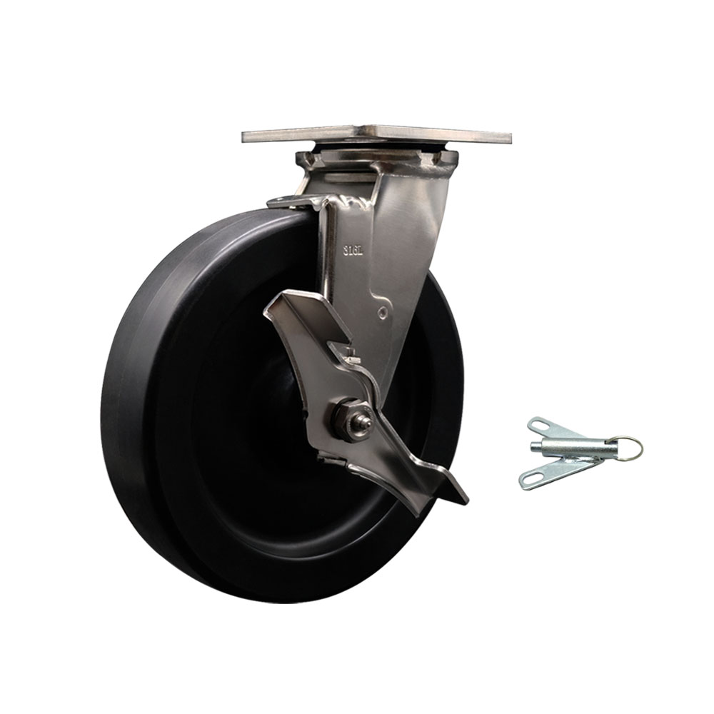 316 Stainless Steel Heavy Duty Swivel Top Plate Caster with Top Lock Brake and Bolt on Swivel Lock and 8 Inch Polyolefin Wheel with Delrin Bearings - Service Caster Brand — photo 1