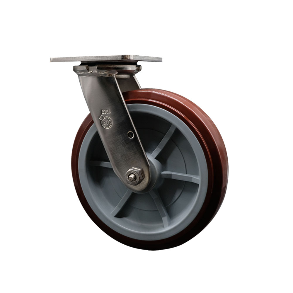 316 Stainless Steel Heavy Duty Swivel Top Plate Caster with 8 Inch Polyurethane Wheel - 1,000 lbs. Capacity/Caster - Service Caster Brand — photo 1
