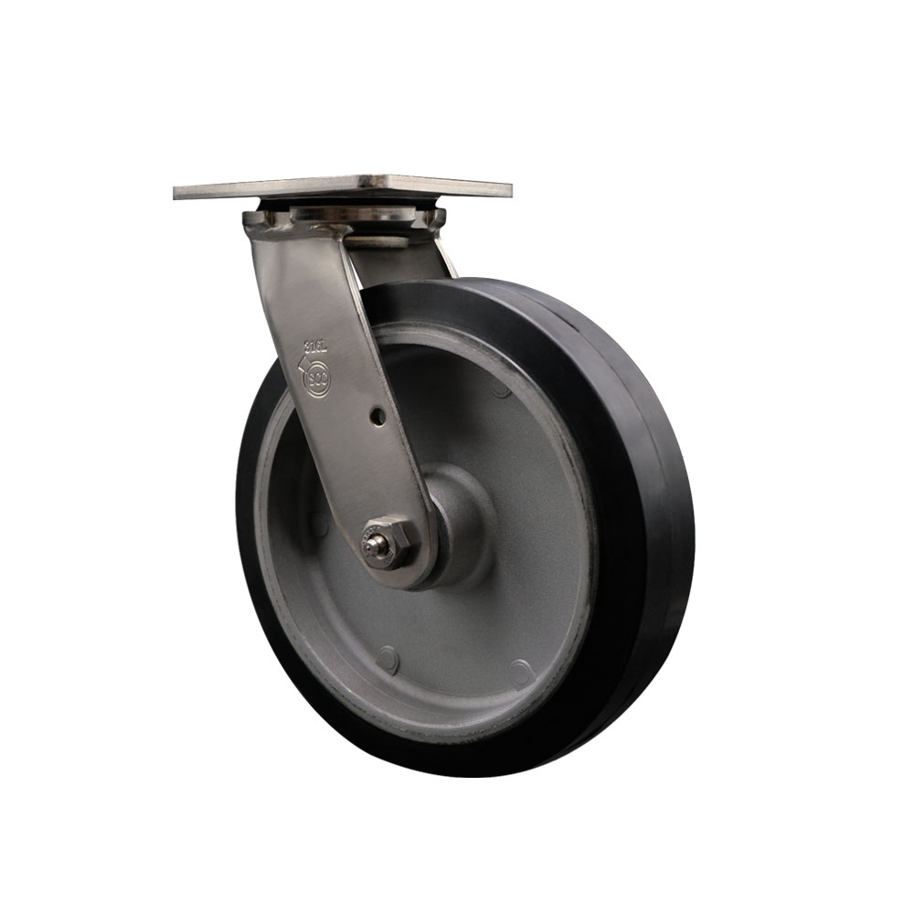 316 Stainless Steel Heavy Duty Swivel Top Plate Caster with 8 Inch Rubber on Aluminum Wheel - 600 lbs. Capacity/Caster - Service Caster Brand — photo 1