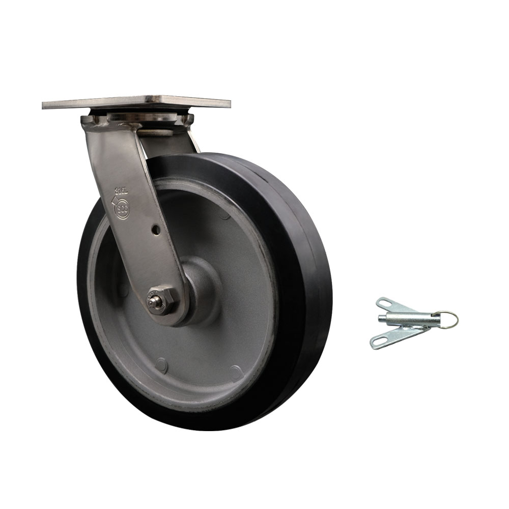 316 Stainless Steel Heavy Duty Swivel Top Plate Caster with Bolt on Swivel Lock and 8 Inch Rubber on Aluminum Wheel - 600 lbs. Capacity/Caster - Service Caster Brand — photo 1