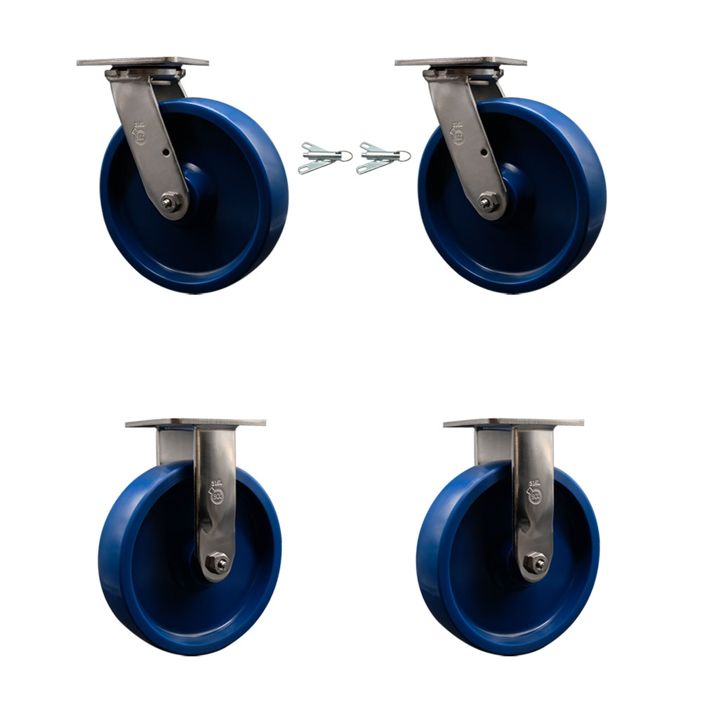 316 Stainless Steel Heavy Duty Swivel Caster Set of 4 with 8 Inch Solid Polyurethane Wheels and Ball Bearings - Includes 2 Swivel with Bolt on Swivel Locks and 2 Rigid - Service Caster Brand — photo 1